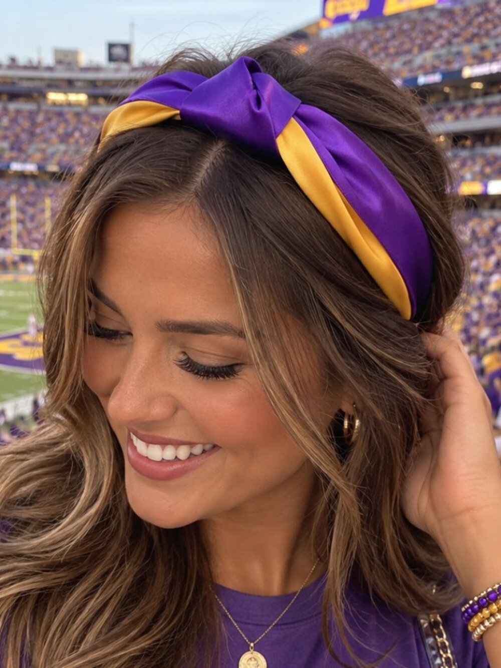 Purple & Gold Knotted Headband โ Game Day Team Spirit Hair Accessory